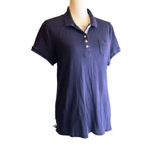 US Polo Assn Women's Navy Blue Short Sleeve Polo Shirt Pink Horse Logo Size XXL